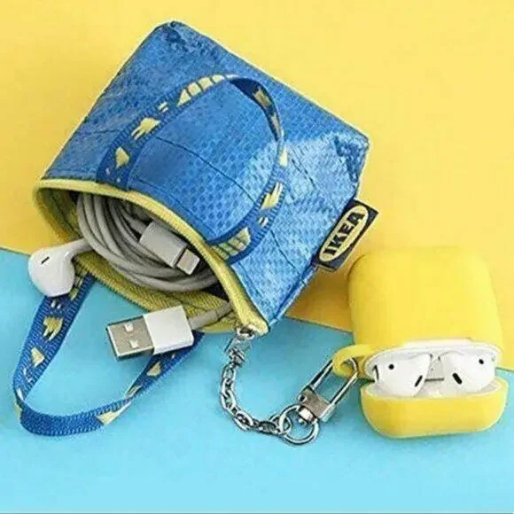 IKEA Knölig Zipper Coin Novelty Mini Shopper Blue Bag Key Chain Airpods Holder - Picture 3 of 5